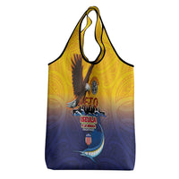 American Samoa Fautasi Grocery Bag Bald Eage and Sailfish with Kakau Motifs - Polynesian Pride