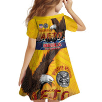 American Samoa Fautasi Kid Short Sleeve Dress Bald Eage and Sailfish with Kakau Motifs - Polynesian Pride