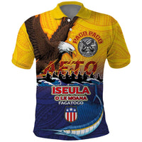 American Samoa Fautasi Polo Shirt Bald Eage and Sailfish with Kakau Motifs - Polynesian Pride