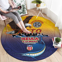 American Samoa Fautasi Round Carpet Bald Eage and Sailfish with Kakau Motifs LT03 - Polynesian Pride