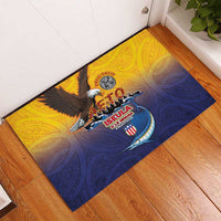 American Samoa Fautasi Rubber Doormat Bald Eage and Sailfish with Kakau Motifs - Polynesian Pride