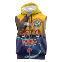 American Samoa Fautasi Sleeveless Zip Hoodie Bald Eage and Sailfish with Kakau Motifs - Polynesian Pride