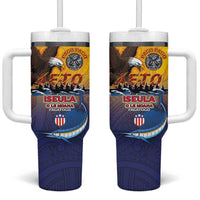 American Samoa Fautasi Tumbler With Handle Bald Eage and Sailfish with Kakau Motifs LT03 One Size: 40 oz Yellow - Polynesian Pride