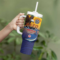 American Samoa Fautasi Tumbler With Handle Bald Eage and Sailfish with Kakau Motifs LT03 - Polynesian Pride