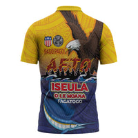 American Samoa Fautasi Zipper Polo Shirt Bald Eage and Sailfish with Kakau Motifs - Polynesian Pride