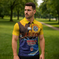 American Samoa Fautasi Zipper Polo Shirt Bald Eage and Sailfish with Kakau Motifs - Polynesian Pride