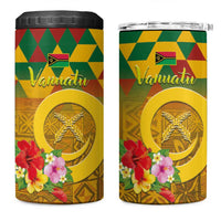 Melanesian Vanuatu 4 in 1 Can Cooler Tumbler With Tapa Tribal Pattern and Triangle Geometric Tricolor - Polynesian Pride
