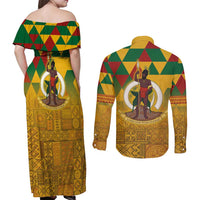 Melanesian Vanuatu Couples Matching Off Shoulder Maxi Dress and Long Sleeve Button Shirt With Tapa Tribal Pattern and Triangle Geometric Tricolor - Polynesian Pride