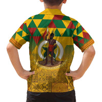Melanesian Vanuatu Family Matching Off Shoulder Short Dress and Hawaiian Shirt With Tapa Tribal Pattern and Triangle Geometric Tricolor - Polynesian Pride