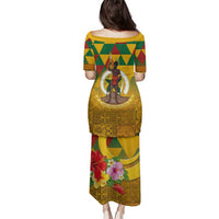 Melanesian Vanuatu Family Matching Puletasi and Hawaiian Shirt With Tapa Tribal Pattern and Triangle Geometric Tricolor - Polynesian Pride