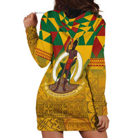 Melanesian Vanuatu Hoodie Dress With Tapa Tribal Pattern and Triangle Geometric Tricolor - Polynesian Pride