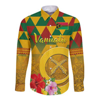 Melanesian Vanuatu Long Sleeve Button Shirt With Tapa Tribal Pattern and Triangle Geometric Tricolor - Polynesian Pride