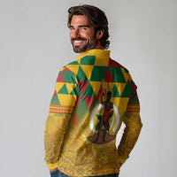 Melanesian Vanuatu Long Sleeve Polo Shirt With Tapa Tribal Pattern and Triangle Geometric Tricolor - Polynesian Pride