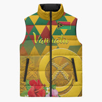 Melanesian Vanuatu Sleeveless Puffer Jacket With Tapa Tribal Pattern and Triangle Geometric Tricolor - Polynesian Pride