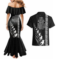 New Zealand Rugby Couples Matching Mermaid Dress and Hawaiian Shirt Haka Dance Tribal God Mask Maori Pattern LT03 - Polynesian Pride