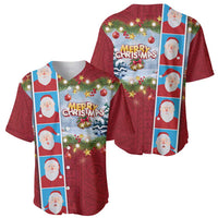 Merry Christmas Baseball Jersey Funny Santa Claus Cards Photo and Polynesian Pattern Red Color LT03 - Polynesian Pride