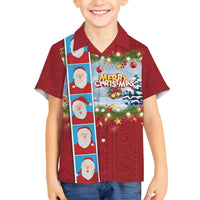 Merry Christmas Family Matching Tank Maxi Dress and Hawaiian Shirt Funny Santa Claus Cards Photo and Polynesian Pattern Red Color LT03 Son's Shirt Red - Polynesian Pride