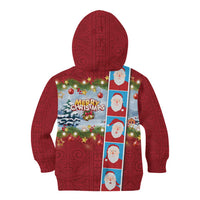 Merry Christmas Kid Hoodie Funny Santa Claus Cards Photo and Polynesian Pattern Red Color