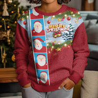 Merry Christmas Kid Ugly Christmas Sweater Funny Santa Claus Cards Photo and Polynesian Pattern Red Color