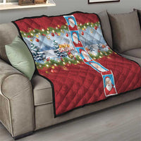 Merry Christmas Quilt Funny Santa Claus Cards Photo and Polynesian Pattern Red Color