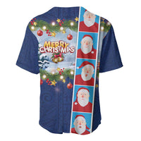 Merry Christmas Baseball Jersey Funny Santa Claus Cards Photo and Polynesian Pattern Blue Color LT03 - Polynesian Pride