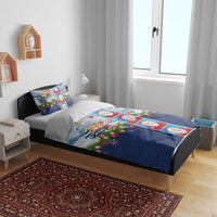 Merry Christmas Bedding Set Funny Santa Claus Cards Photo and Polynesian Pattern Blue Color LT03