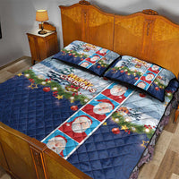 Merry Christmas Quilt Bed Set Funny Santa Claus Cards Photo and Polynesian Pattern Blue Color LT03
