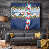 Merry Christmas Tapestry Funny Santa Claus Cards Photo and Polynesian Pattern Blue Color LT03