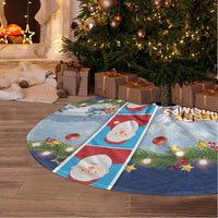 Merry Christmas Tree Skirt Funny Santa Claus Cards Photo and Polynesian Pattern Blue Color