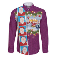 Merry Christmas Family Matching Summer Maxi Dress and Hawaiian Shirt Funny Santa Claus Cards Photo and Polynesian Pattern Pink Color