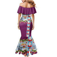 Merry Christmas Mermaid Dress Funny Santa Claus Cards Photo and Polynesian Pattern Pink Color