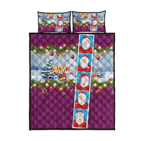 Merry Christmas Quilt Bed Set Funny Santa Claus Cards Photo and Polynesian Pattern Pink Color
