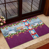Merry Christmas Rubber Doormat Funny Santa Claus Cards Photo and Polynesian Pattern Pink Color