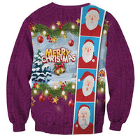 Merry Christmas Sweatshirt Funny Santa Claus Cards Photo and Polynesian Pattern Pink Color LT03 - Polynesian Pride