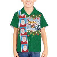 Merry Christmas Family Matching Short Sleeve Bodycon Dress and Hawaiian Shirt Funny Santa Claus Cards Photo and Polynesian Pattern Green Color LT03 Son's Shirt Green - Polynesian Pride