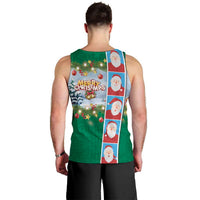 Merry Christmas Men Tank Top Funny Santa Claus Cards Photo and Polynesian Pattern Green Color