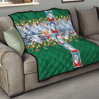 Merry Christmas Quilt Funny Santa Claus Cards Photo and Polynesian Pattern Green Color