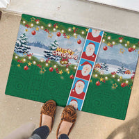 Merry Christmas Rubber Doormat Funny Santa Claus Cards Photo and Polynesian Pattern Green Color