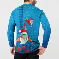 Hawaiian Santa Claus Snorkeling Button Sweatshirt Kakau and Polynesian Pattern