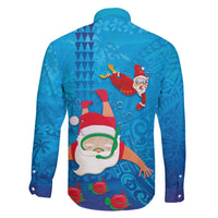 Hawaiian Santa Claus Snorkeling Family Matching Short Sleeve Bodycon Dress and Hawaiian Shirt Kakau and Polynesian Pattern LT03 - Polynesian Pride