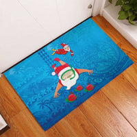 Hawaiian Santa Claus Snorkeling Rubber Doormat Kakau and Polynesian Pattern