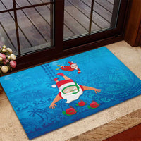 Hawaiian Santa Claus Snorkeling Rubber Doormat Kakau and Polynesian Pattern