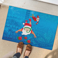 Hawaiian Santa Claus Snorkeling Rubber Doormat Kakau and Polynesian Pattern