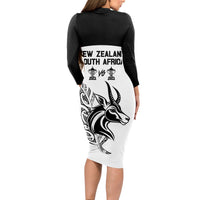 South Africa and New Zealand Long Sleeve Bodycon Dress Champion History Go Final 2023 Vintage Style LT03 - Polynesian Pride