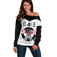 South Africa and New Zealand Off Shoulder Sweater Champion History Go Final 2023 Vintage Style LT03 Women White - Polynesian Pride
