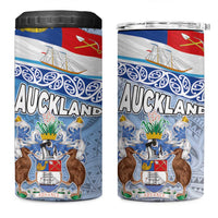 New Zealand Auckland 4 in 1 Can Cooler Tumbler Auckland's Flag and Coat of Arms - Koru Art Maori Pattern