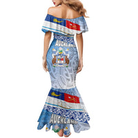 New Zealand Auckland Family Matching Mermaid Dress and Hawaiian Shirt Auckland's Flag and Coat of Arms - Koru Art Maori Pattern
