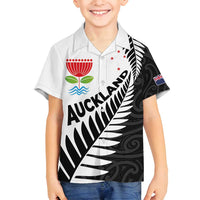 New Zealand Auckland Family Matching Tank Maxi Dress and Hawaiian Shirt Auckland's Emblem and Silver Ferns - Maori Art Tattoo LT03 Son's Shirt Light Blue - Polynesian Pride