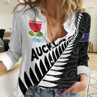 New Zealand Auckland Women Casual Shirt Auckland's Emblem and Silver Ferns - Maori Art Tattoo