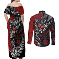 Aotearoa Toitu Te Tiriti Couples Matching Off Shoulder Maxi Dress and Long Sleeve Button Shirt New Zealand Honour the Treaty - Te Tiriti Is Us